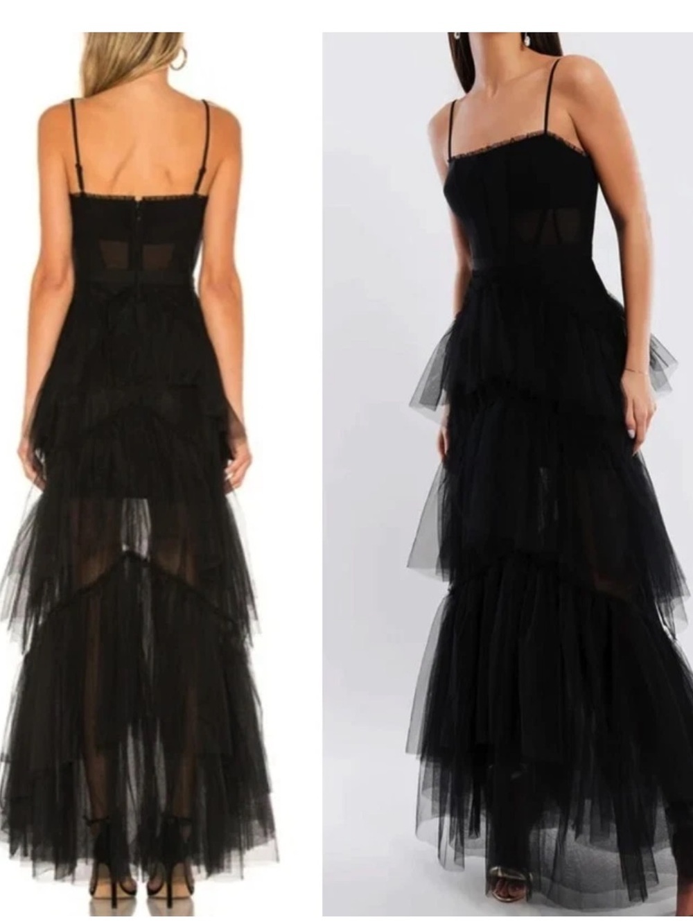BCBGMAXAZRIA Oly Tiered Ruffle Tulle Evening Gown Black Size 6 - Picture 2 of 14